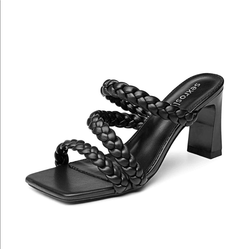 Women's Braided Square Heels Sandals Open Toe